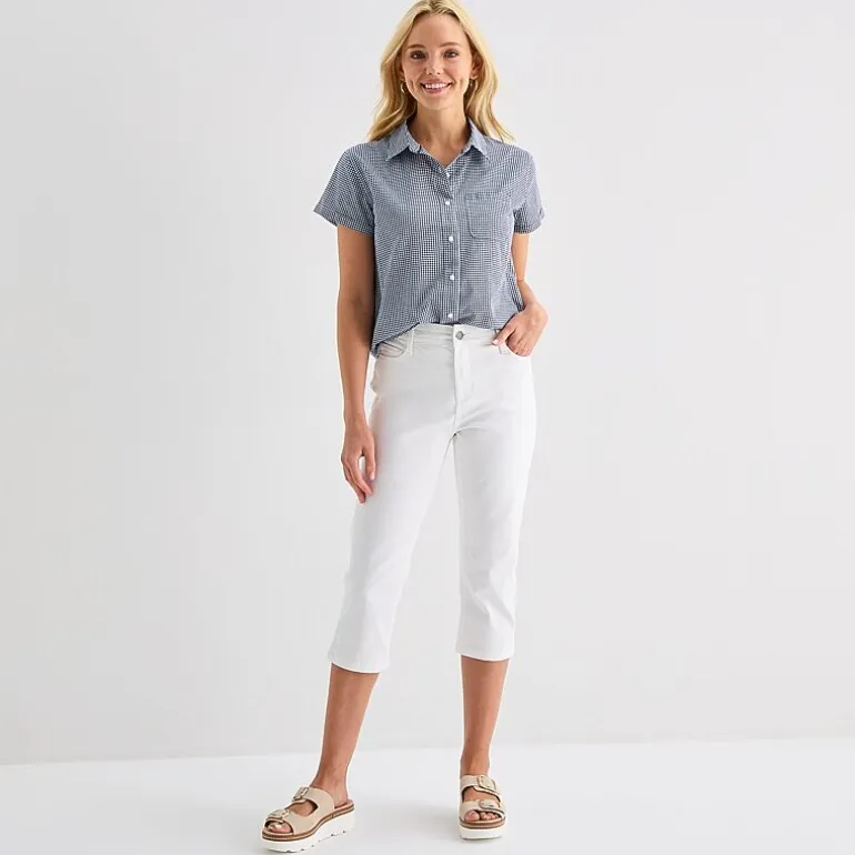 St. John's Bay Womens Easy-on + Easy-off Hidden Access Opening Roll Short Sleeve Regular Fit Button-Down Shirt