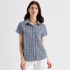 St. John's Bay Womens Easy-on + Easy-off Hidden Access Opening Roll Short Sleeve Regular Fit Button-Down Shirt