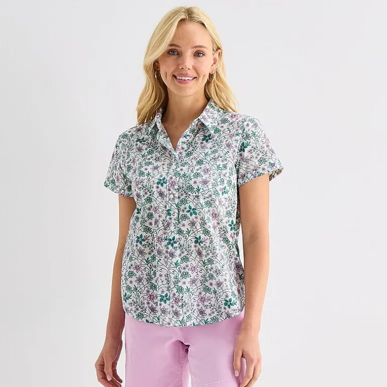 St. John's Bay Womens Easy-on + Easy-off Hidden Access Opening Roll Short Sleeve Regular Fit Button-Down Shirt