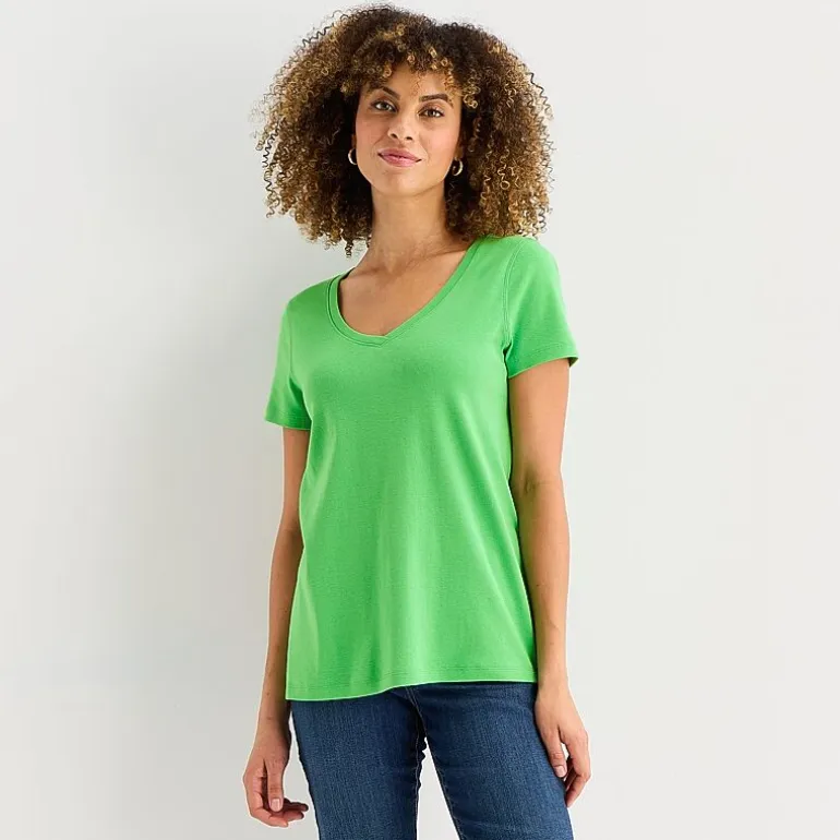 St. John's Bay Womens Easy-on + Easy-off V Neck Short Sleeve Adaptive T-Shirt