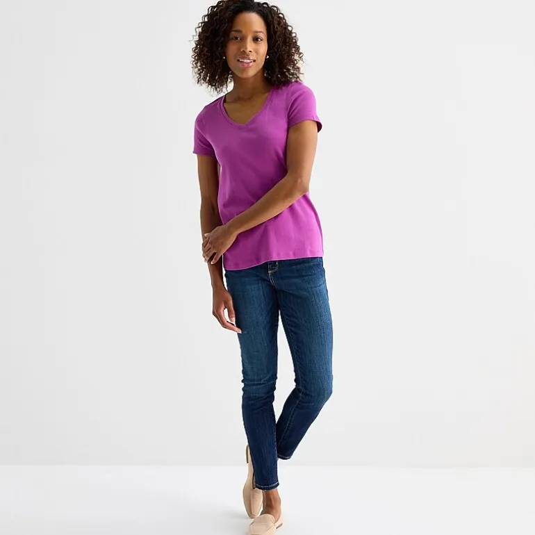 St. John's Bay Womens Easy-on + Easy-off V Neck Short Sleeve Adaptive T-Shirt