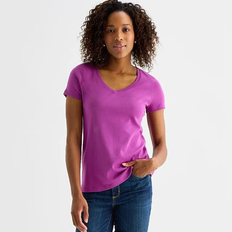 St. John's Bay Womens Easy-on + Easy-off V Neck Short Sleeve Adaptive T-Shirt