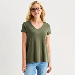 St. John's Bay Womens Easy-on + Easy-off V Neck Short Sleeve Adaptive T-Shirt