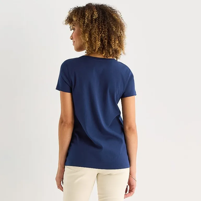 St. John's Bay Womens Easy-on + Easy-off V Neck Short Sleeve Adaptive T-Shirt