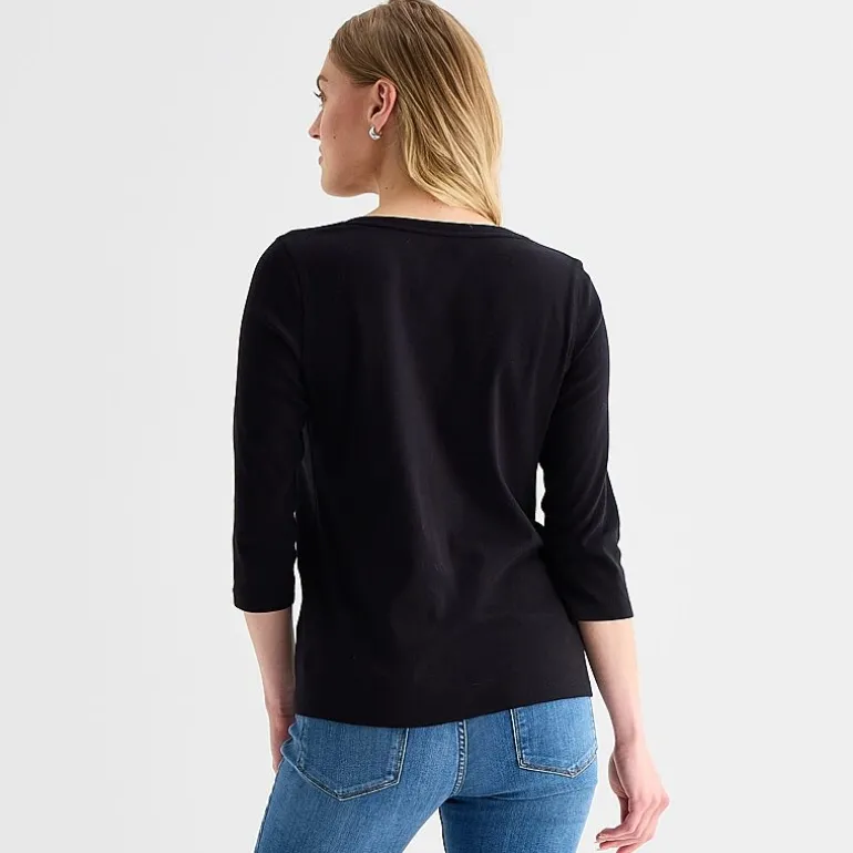 St. John's Bay Womens Easy-on + Easy-off V Neck 3/4 Sleeve Adaptive T-Shirt