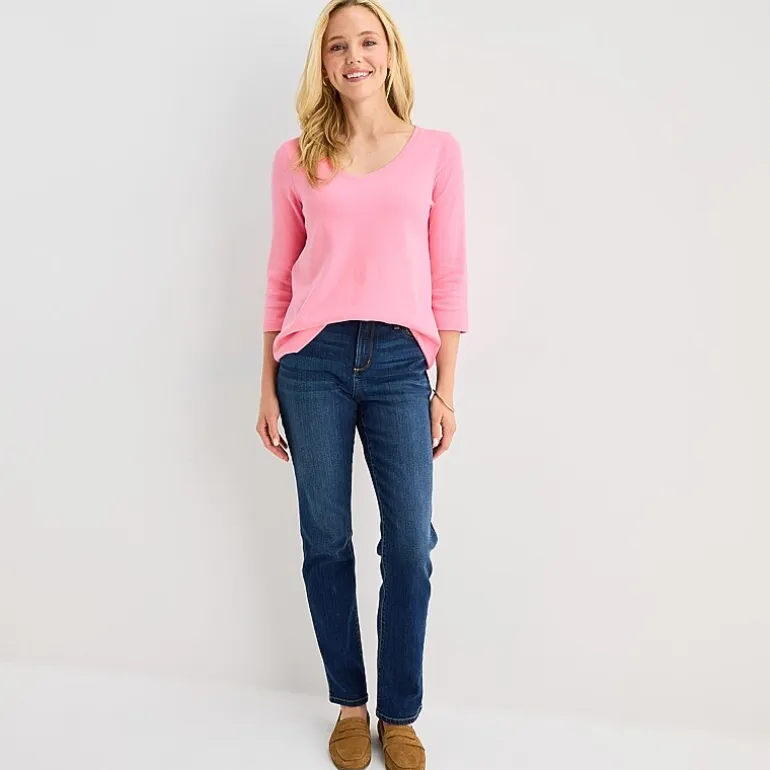 St. John's Bay Womens Easy-on + Easy-off V Neck 3/4 Sleeve Adaptive T-Shirt