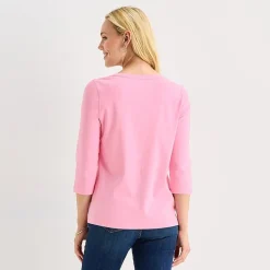 St. John's Bay Womens Easy-on + Easy-off V Neck 3/4 Sleeve Adaptive T-Shirt