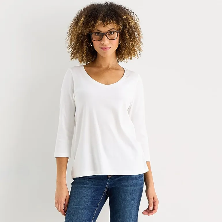 St. John's Bay Womens Easy-on + Easy-off V Neck 3/4 Sleeve Adaptive T-Shirt