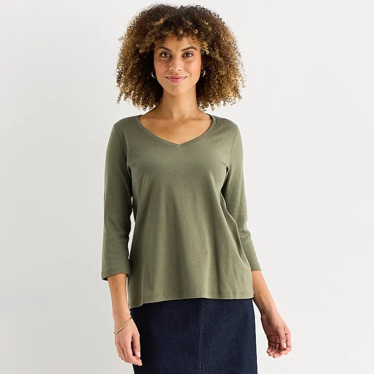 St. John's Bay Womens Easy-on + Easy-off V Neck 3/4 Sleeve Adaptive T-Shirt