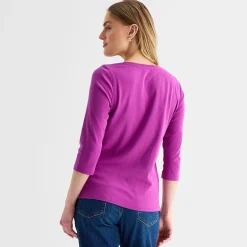 St. John's Bay Womens Easy-on + Easy-off V Neck 3/4 Sleeve Adaptive T-Shirt