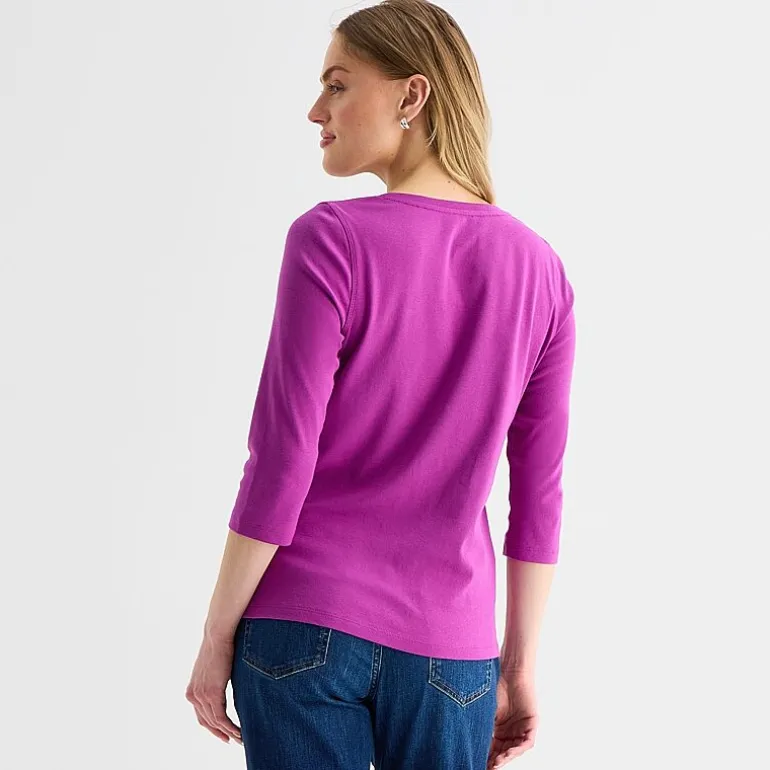 St. John's Bay Womens Easy-on + Easy-off V Neck 3/4 Sleeve Adaptive T-Shirt