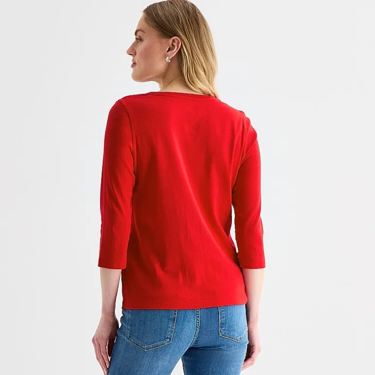 St. John's Bay Womens Easy-on + Easy-off V Neck 3/4 Sleeve Adaptive T-Shirt