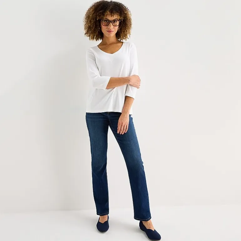 St. John's Bay Womens Easy-on + Easy-off V Neck 3/4 Sleeve Adaptive T-Shirt