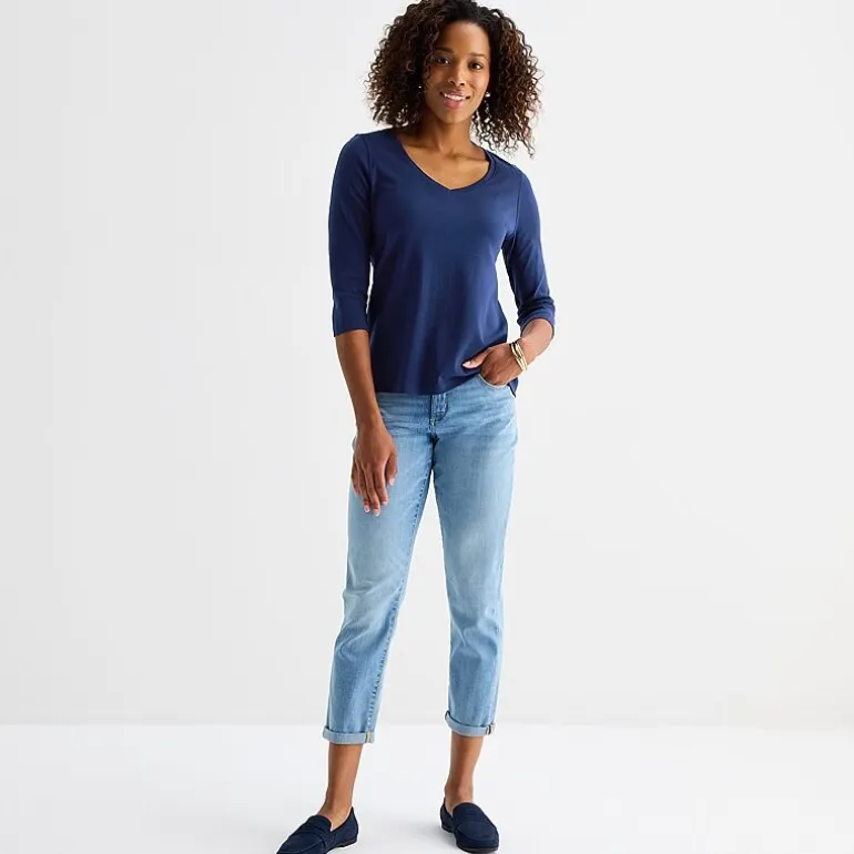 St. John's Bay Womens Easy-on + Easy-off V Neck 3/4 Sleeve Adaptive T-Shirt