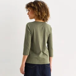St. John's Bay Womens Easy-on + Easy-off V Neck 3/4 Sleeve Adaptive T-Shirt