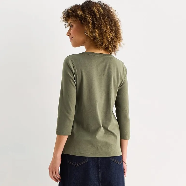 St. John's Bay Womens Easy-on + Easy-off V Neck 3/4 Sleeve Adaptive T-Shirt
