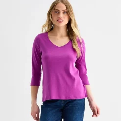 St. John's Bay Womens Easy-on + Easy-off V Neck 3/4 Sleeve Adaptive T-Shirt