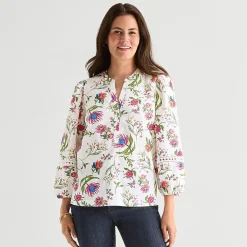 St. John's Bay Womens Henley Neck 3/4 Sleeve Blouse