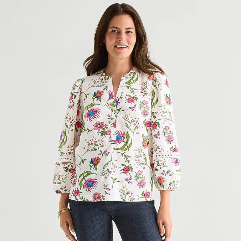 St. John's Bay Womens Henley Neck 3/4 Sleeve Blouse