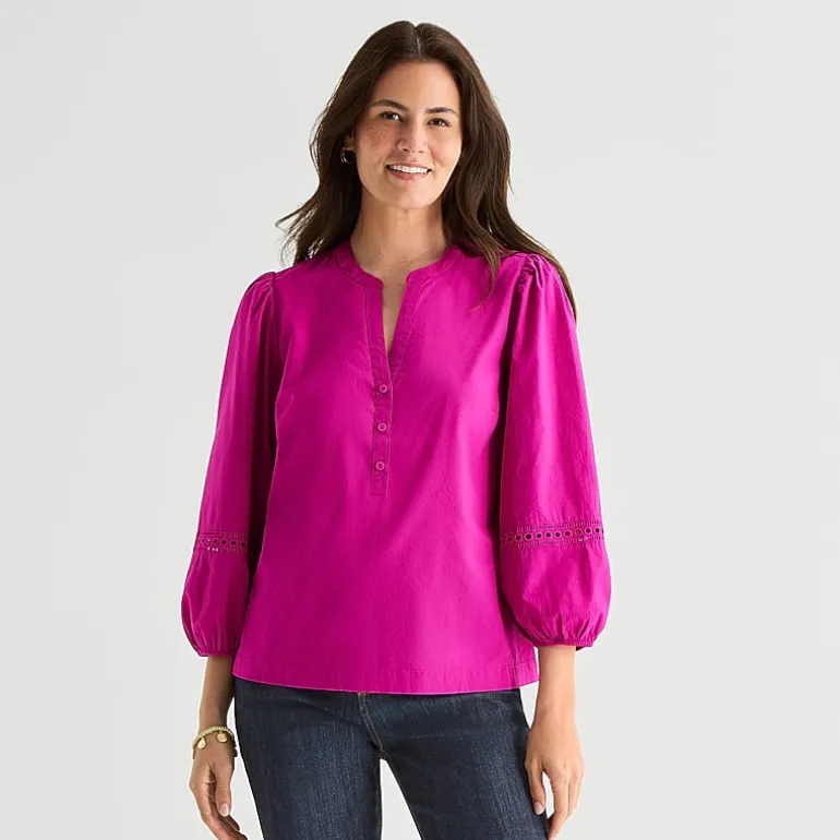 St. John's Bay Womens Henley Neck 3/4 Sleeve Blouse