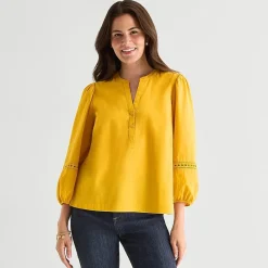 St. John's Bay Womens Henley Neck 3/4 Sleeve Blouse
