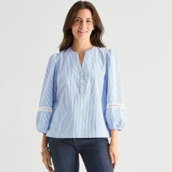 St. John's Bay Womens Henley Neck 3/4 Sleeve Blouse