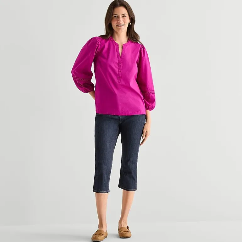 St. John's Bay Womens Henley Neck 3/4 Sleeve Blouse