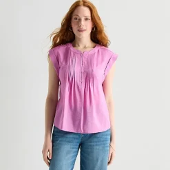 St. John's Bay Womens Henley Neck Short Sleeve Blouse