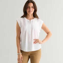 St. John's Bay Womens Henley Neck Short Sleeve Blouse