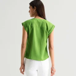 St. John's Bay Womens Henley Neck Short Sleeve Blouse