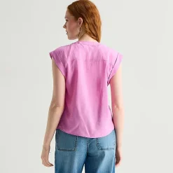 St. John's Bay Womens Henley Neck Short Sleeve Blouse