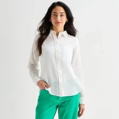 St. John's Bay Womens Long Sleeve Relaxed Fit Button-Down Shirt
