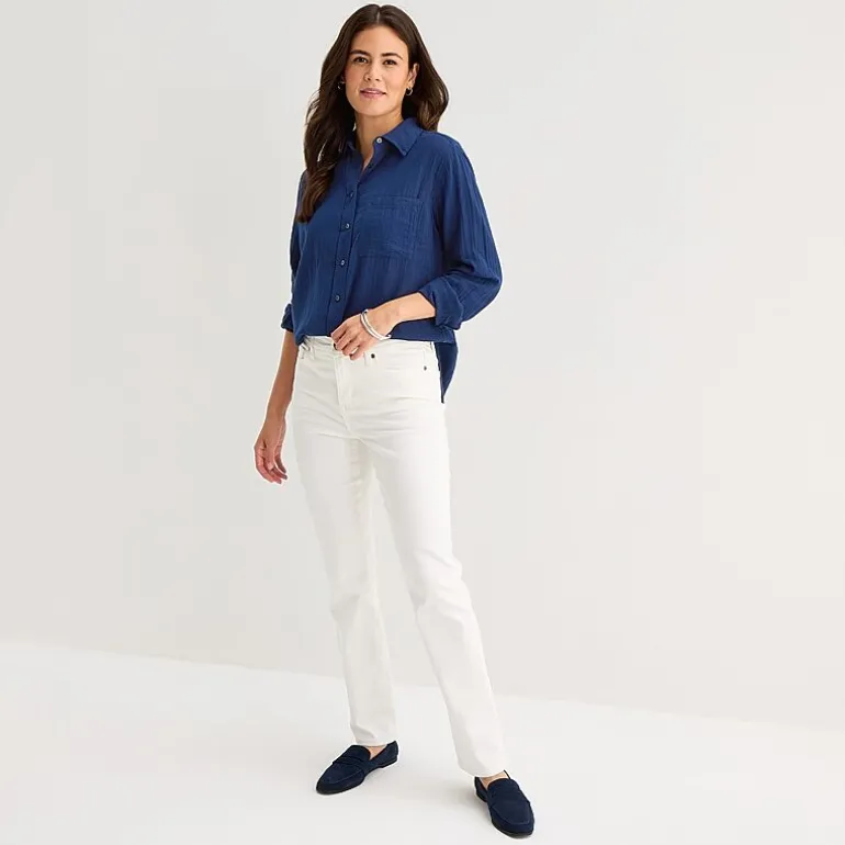 St. John's Bay Womens Long Sleeve Relaxed Fit Button-Down Shirt