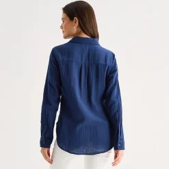 St. John's Bay Womens Long Sleeve Relaxed Fit Button-Down Shirt