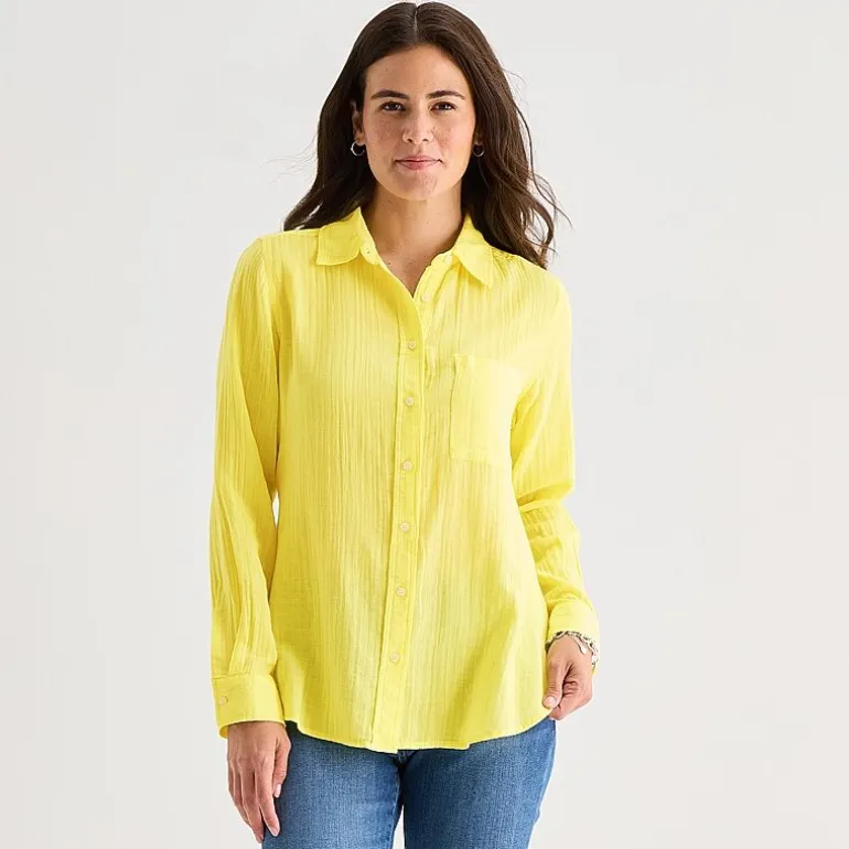 St. John's Bay Womens Long Sleeve Relaxed Fit Button-Down Shirt