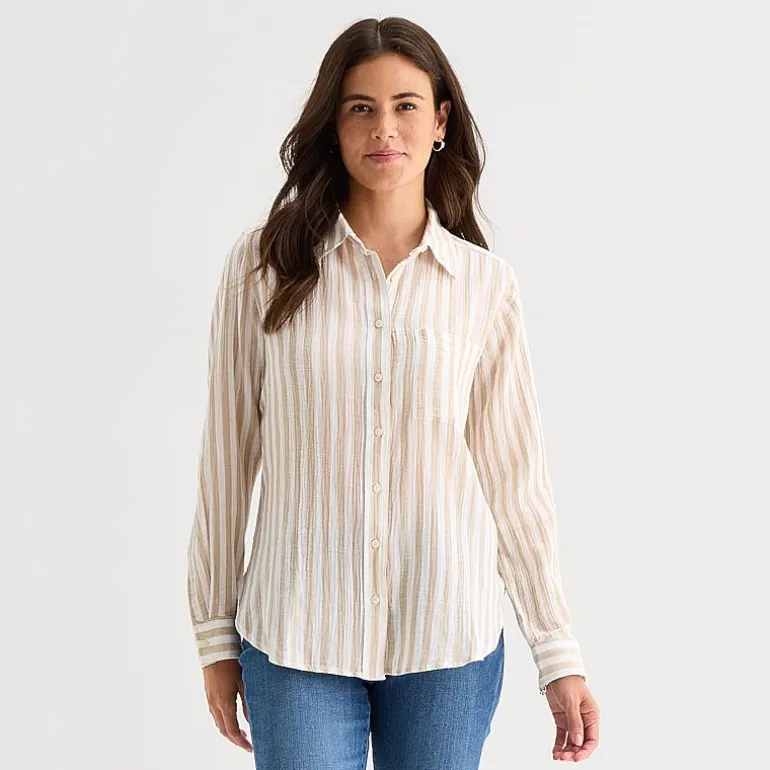 St. John's Bay Womens Long Sleeve Relaxed Fit Button-Down Shirt