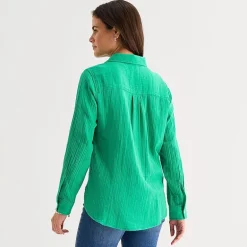 St. John's Bay Womens Long Sleeve Relaxed Fit Button-Down Shirt