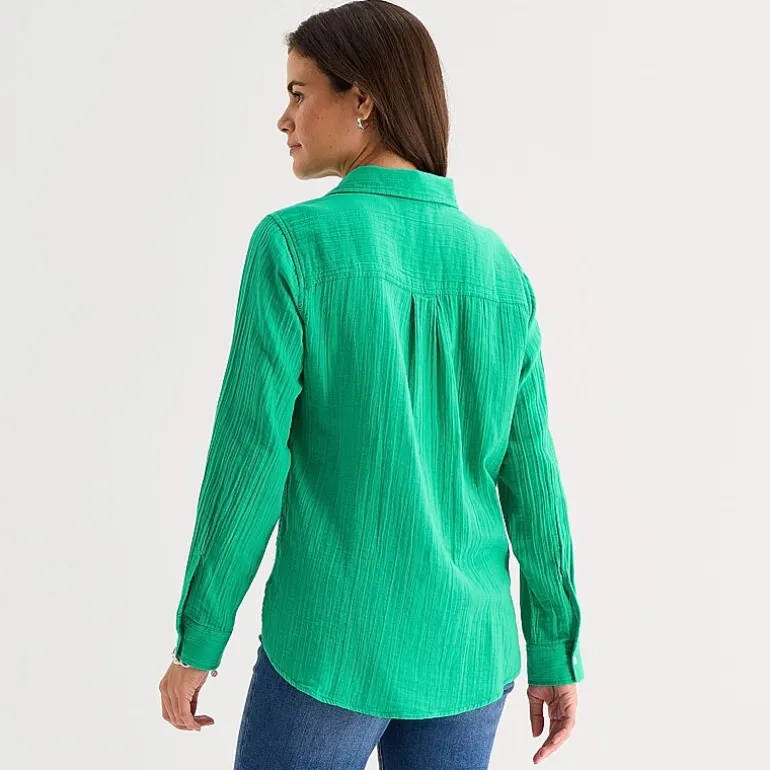 St. John's Bay Womens Long Sleeve Relaxed Fit Button-Down Shirt