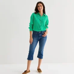 St. John's Bay Womens Long Sleeve Relaxed Fit Button-Down Shirt