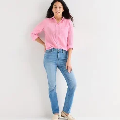 St. John's Bay Womens Long Sleeve Relaxed Fit Button-Down Shirt