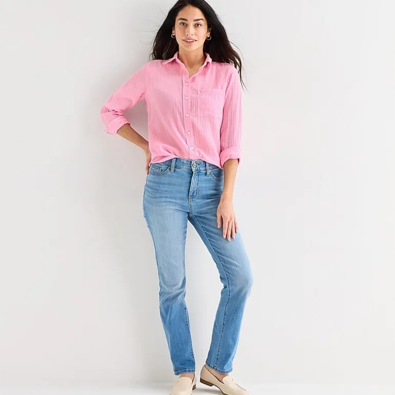 St. John's Bay Womens Long Sleeve Relaxed Fit Button-Down Shirt
