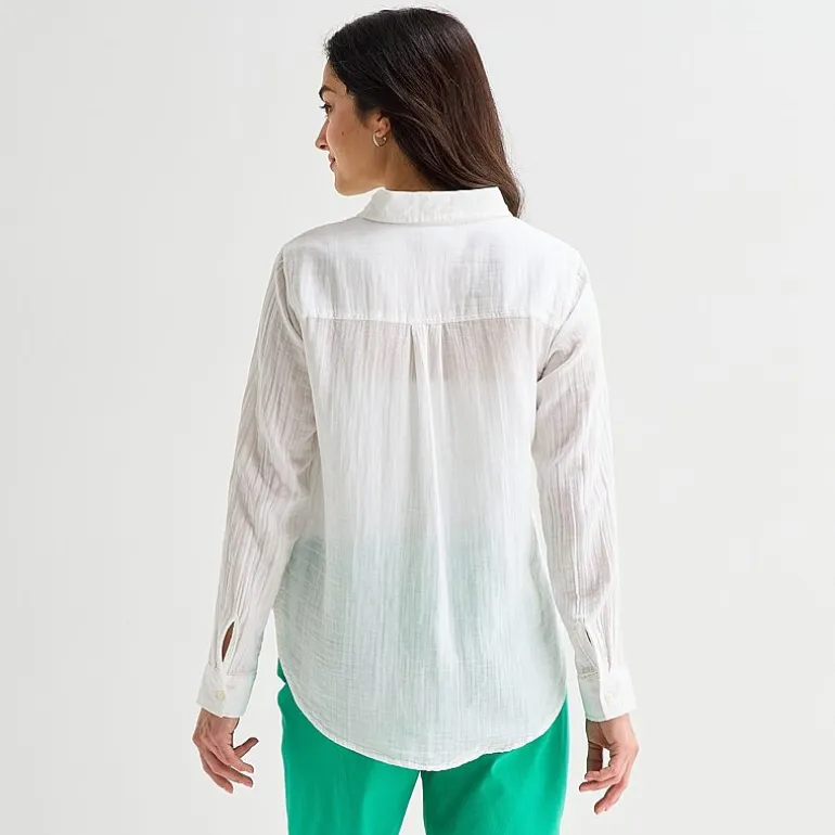St. John's Bay Womens Long Sleeve Relaxed Fit Button-Down Shirt