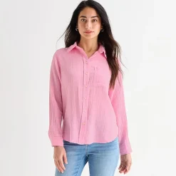 St. John's Bay Womens Long Sleeve Relaxed Fit Button-Down Shirt
