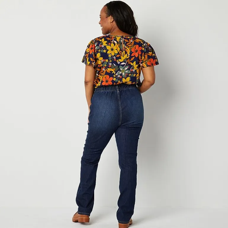 St. John's Bay Womens Mid Rise Adaptive Seated Wear Straight Leg Jean