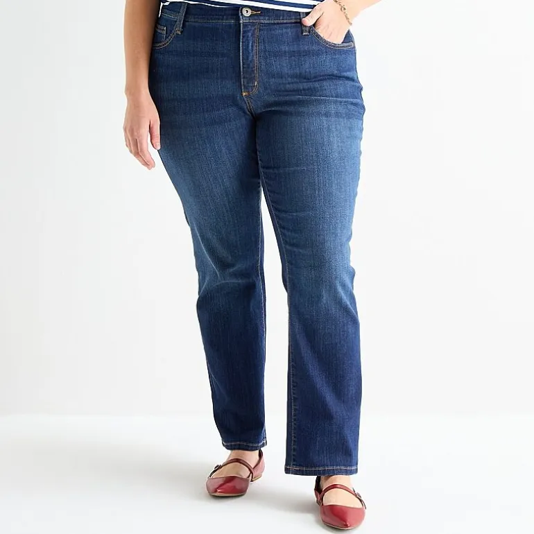 St. John's Bay Womens Mid Rise Secretly Slender Stretch Fabric Straight Leg Jean