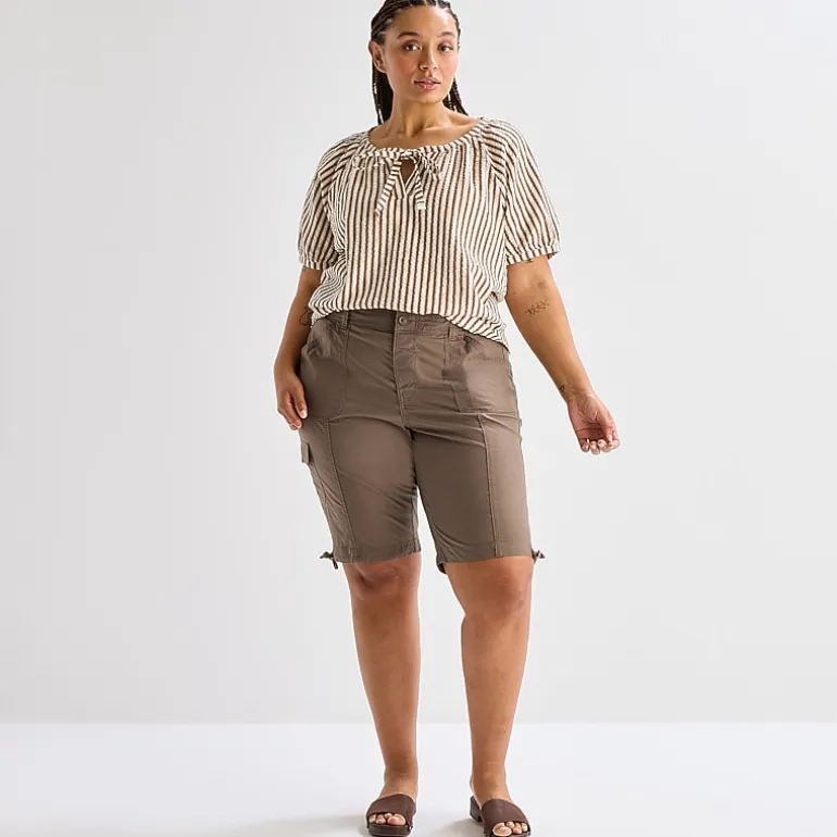 St. John's Bay Womens 12" Plus Adaptive Easy-on + Easy-off Cargo Bermuda Short
