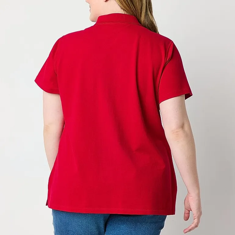 St. John's Bay Womens Plus Adaptive Short Sleeve Easy-on + Easy-off Polo Shirt