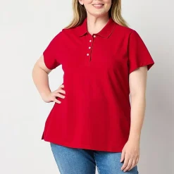 St. John's Bay Womens Plus Adaptive Short Sleeve Easy-on + Easy-off Polo Shirt