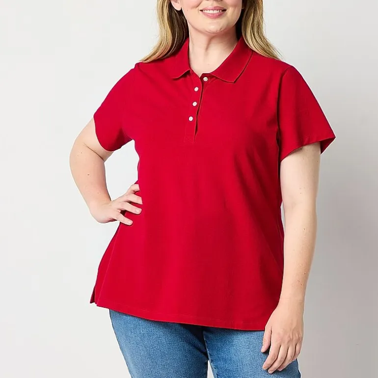 St. John's Bay Womens Plus Adaptive Short Sleeve Easy-on + Easy-off Polo Shirt