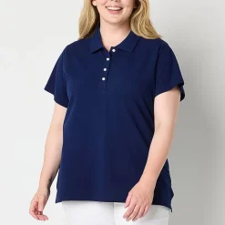 St. John's Bay Womens Plus Adaptive Short Sleeve Easy-on + Easy-off Polo Shirt